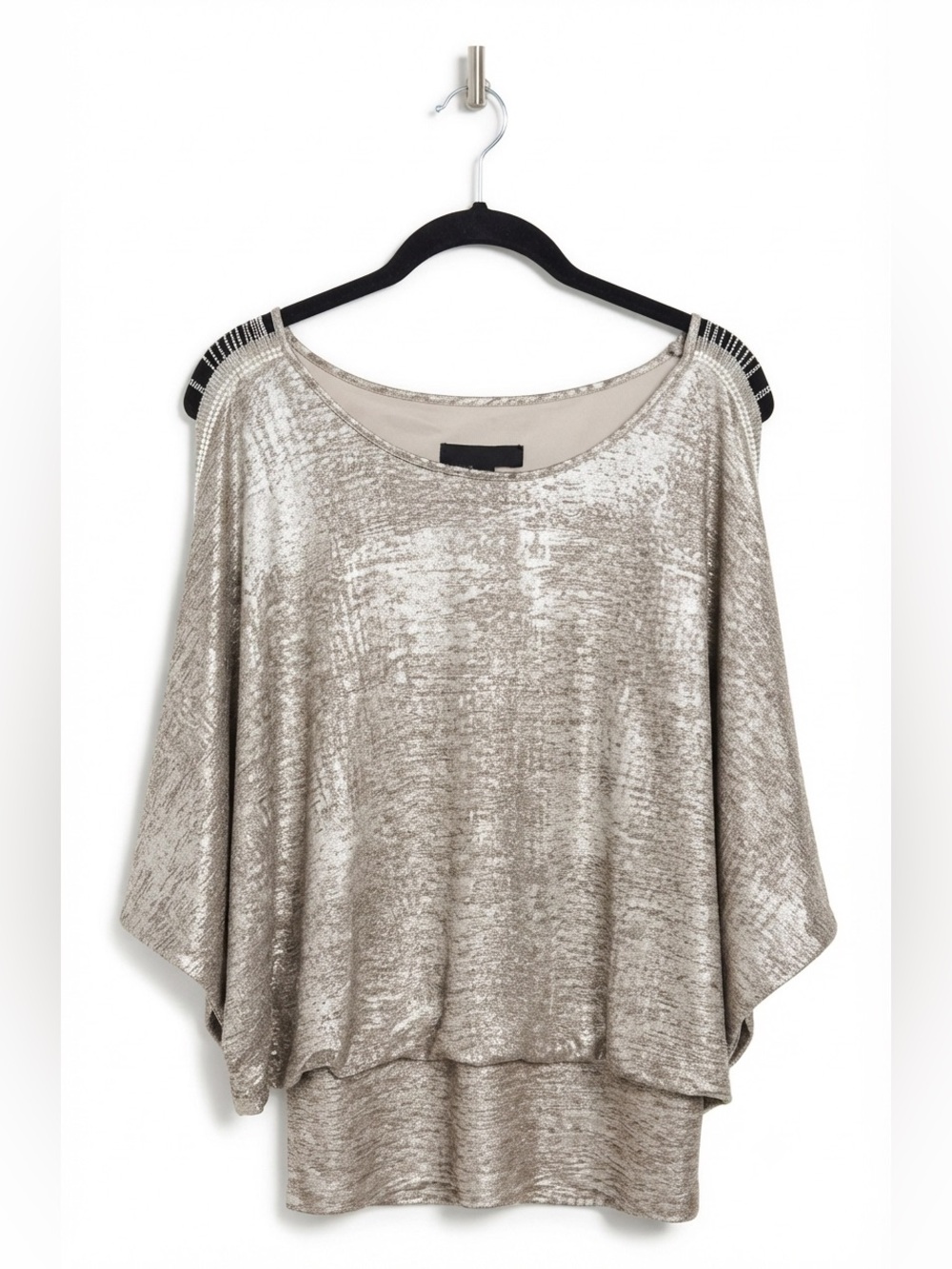 Frank Lyman Silver Metalic Top Cold Shoulder Knit Sz 14 Made in Canada
